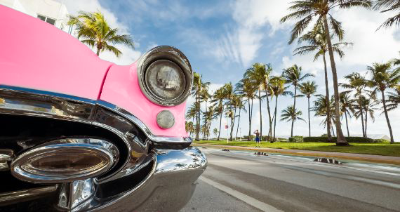 Pink car on Ocean Drive